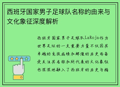 西班牙国家男子足球队名称的由来与文化象征深度解析